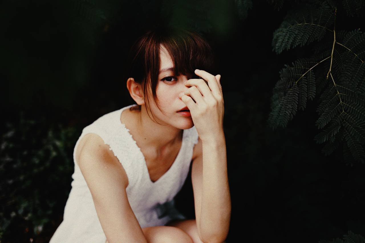 dark, trees, plant, nature, leaf, people, girl, woman, white, dress, outdoor
, 