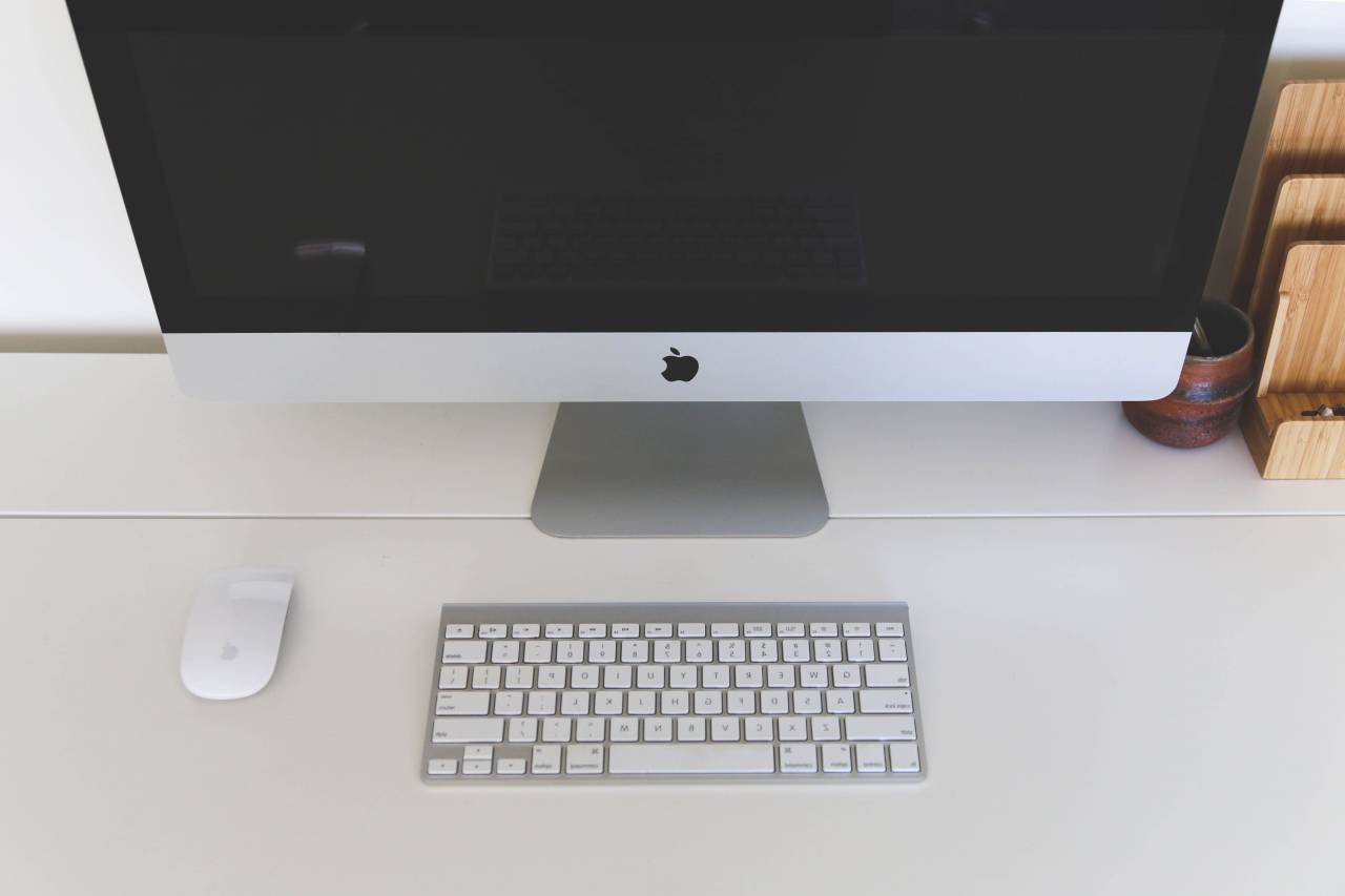 Mac, computadora, escritorio, teclado, mouse, oficina, escritorio, negocios, tecnología,