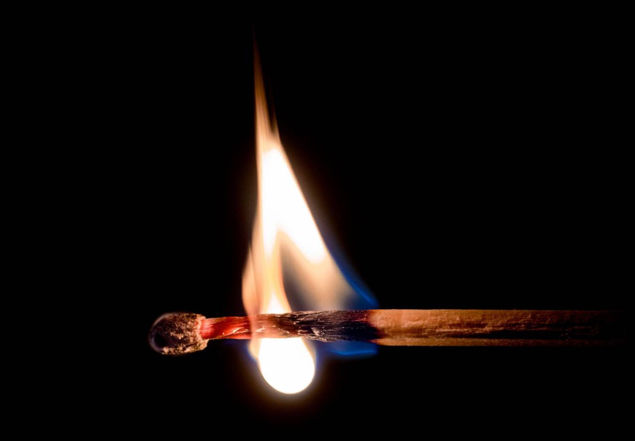 fósforo, fuego, llama, oscuro,