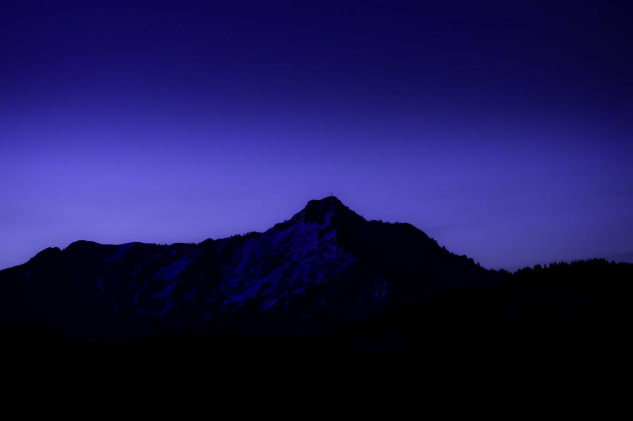Montaña, púrpura, cielo, anochecer, tarde,