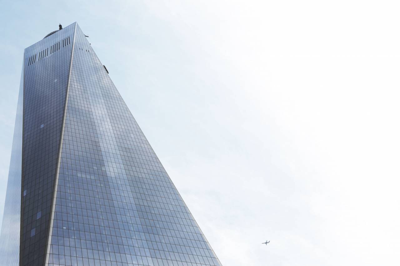 Oficina, corporativo, edificio, ciudad, arquitectura, cielo, nubes, avión, ventanas, rascacielos, Nueva York, Nueva York, World Trade Center,