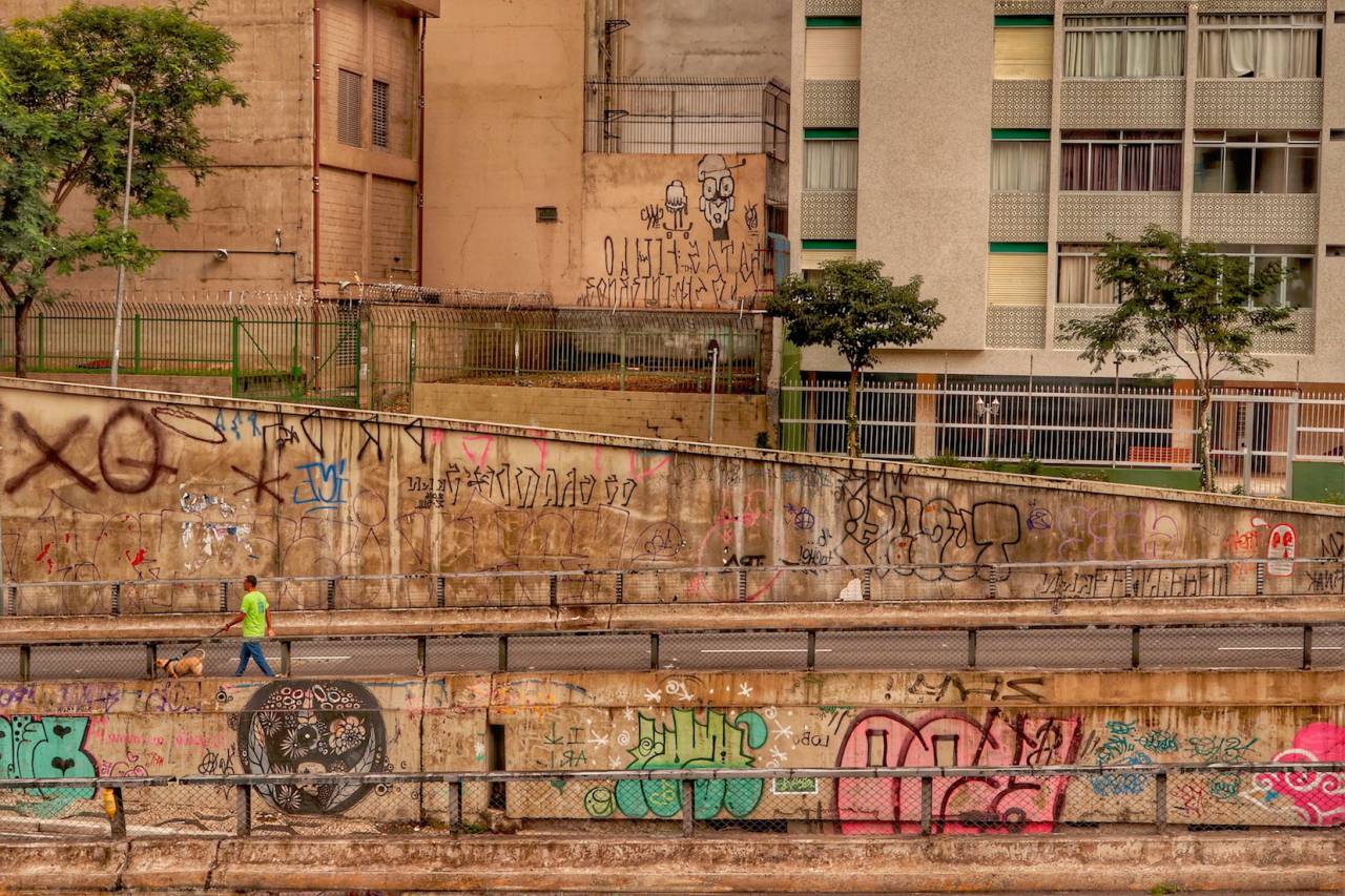 streets, walls, art, graffiti, colors, people, man, walking, dog
, 