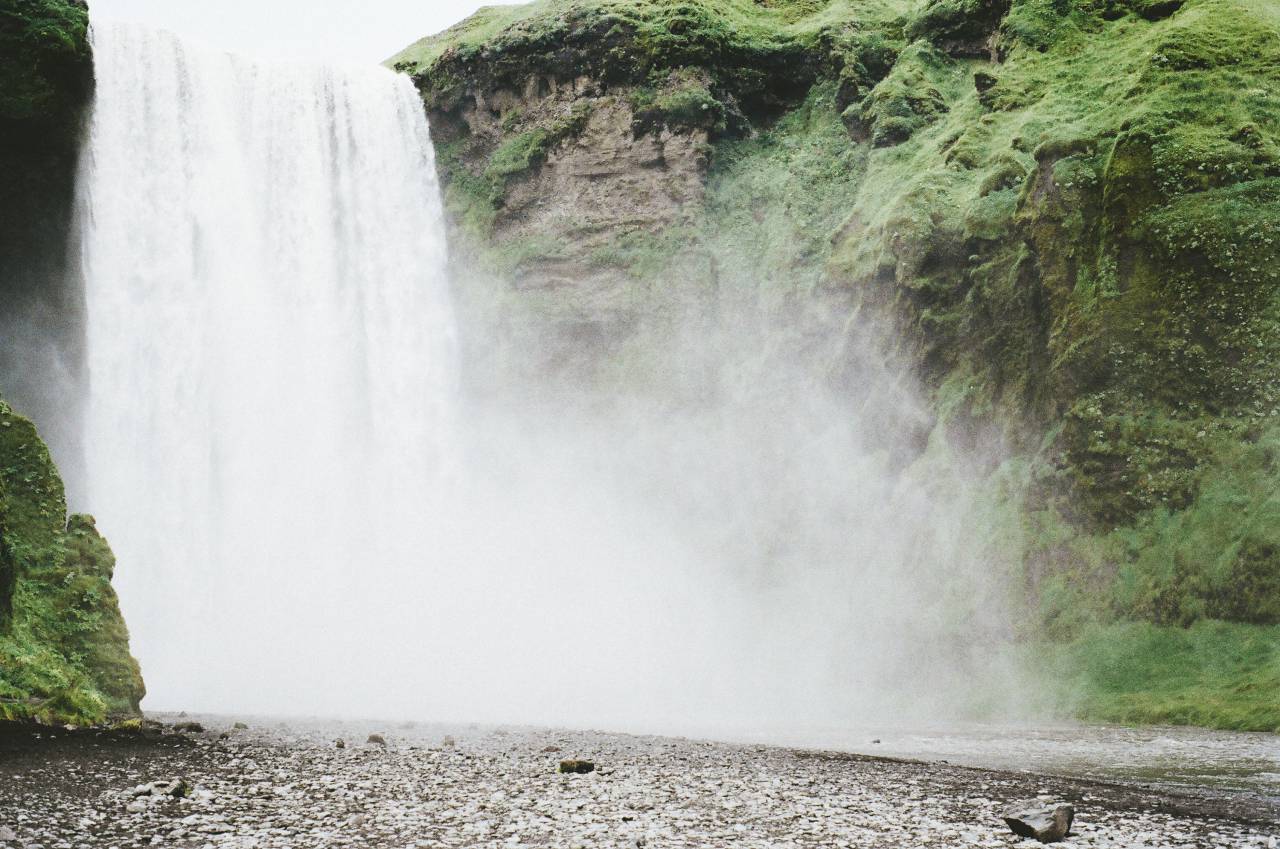 waterfall, mist, water, river, stream rocks, cliffs, green
, 