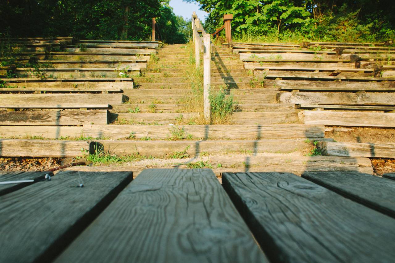 wood, wooden, table, stairs, green, grass, trees, outdoor
, 