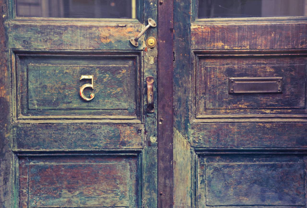 antiguo, arquitectura, entrada, edificio, cinco, 5, buzón, madera, vendimia, antiguo,