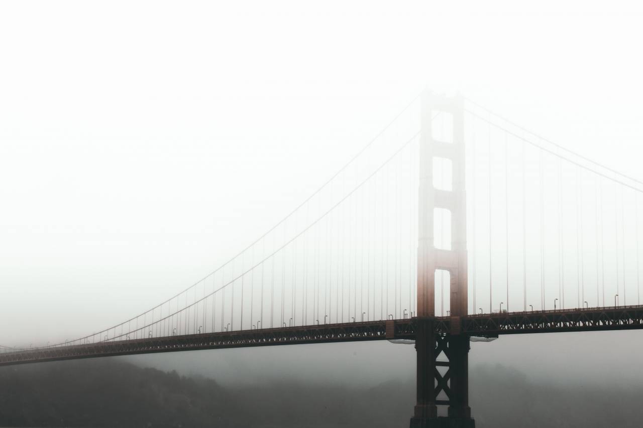 architecture, bridge, infrastructure, sky, steel, metal, snow, cold, fog
, 