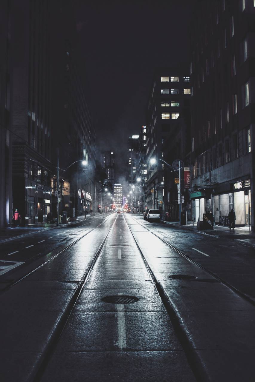 architecture, buildings, infrastructure, dark, night, lights, street, road, car, vehicle, city, urban, tower, skyline, people, crowd, walking
, 