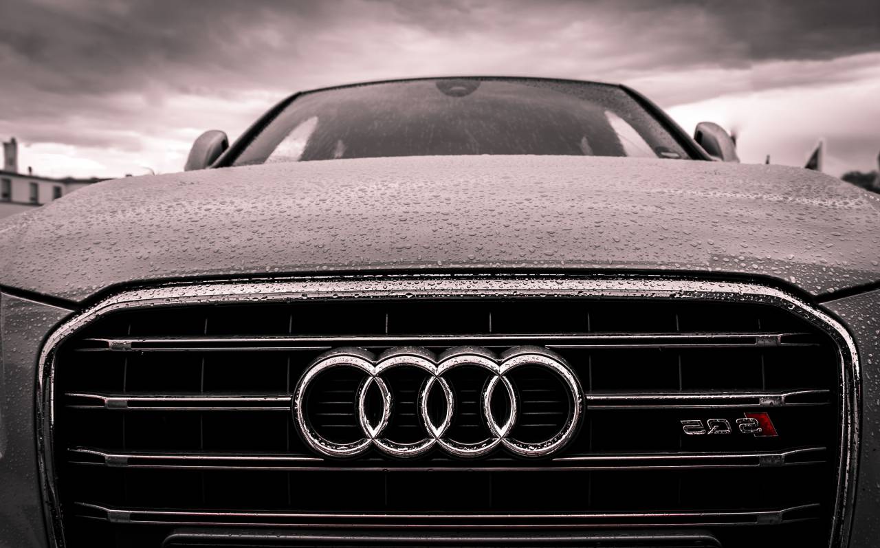 audi, coche, automotor, capucha, lloviendo, gotas de lluvia, mojado, nube, tormenta, parrilla,