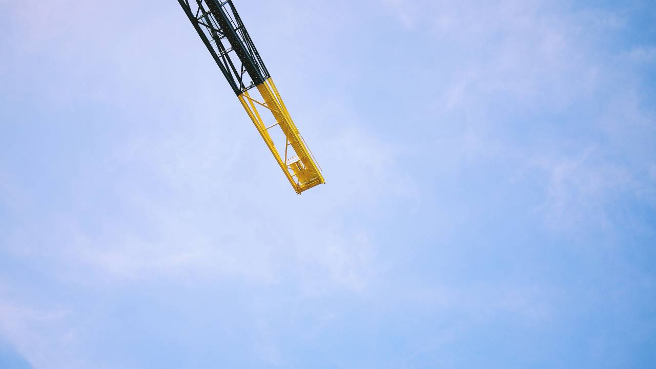Azul, cielo, grúa, construcción, industrial,