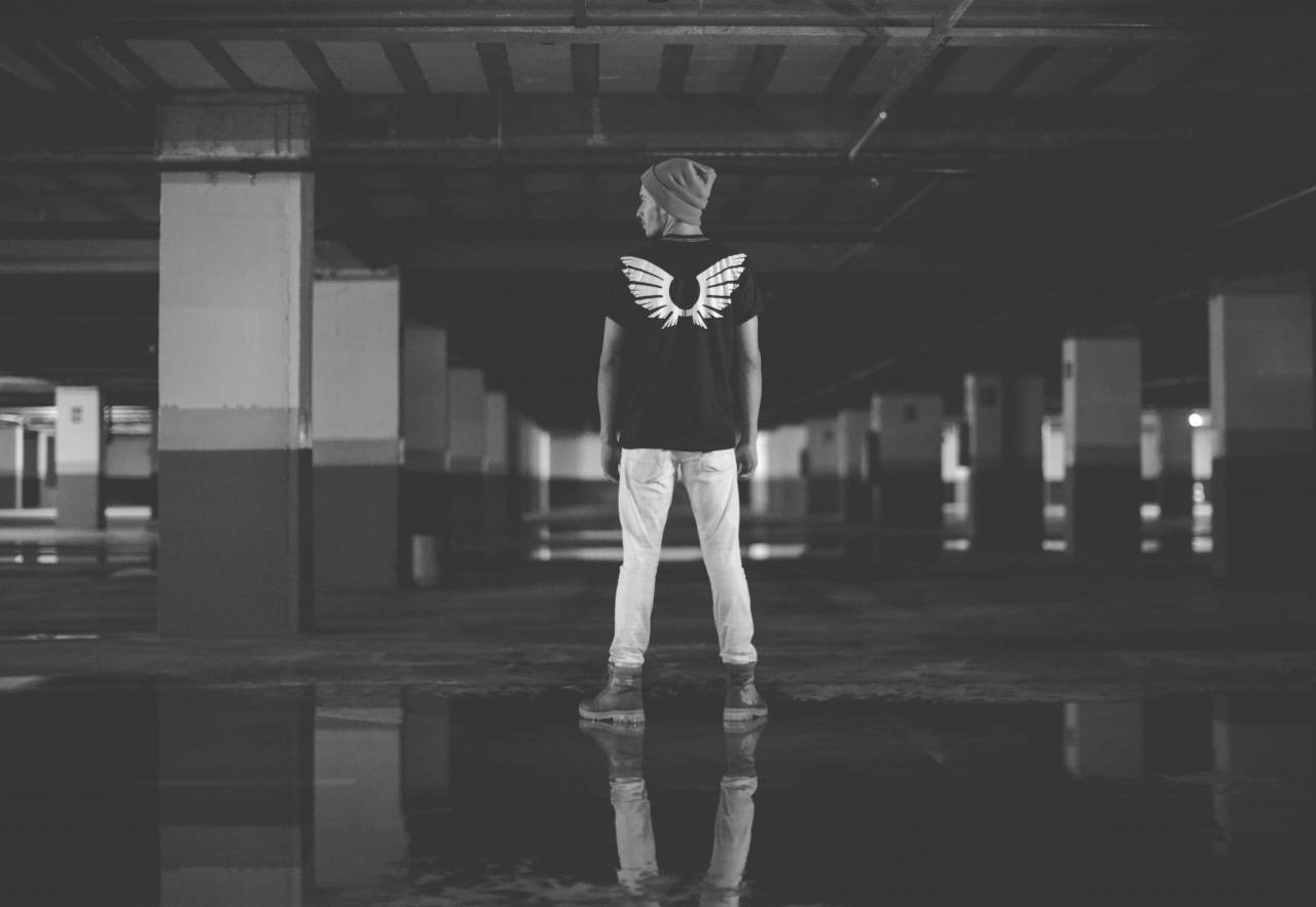 building, structure, basement, people, guy, man, black and white, alone, water, reflection
, 