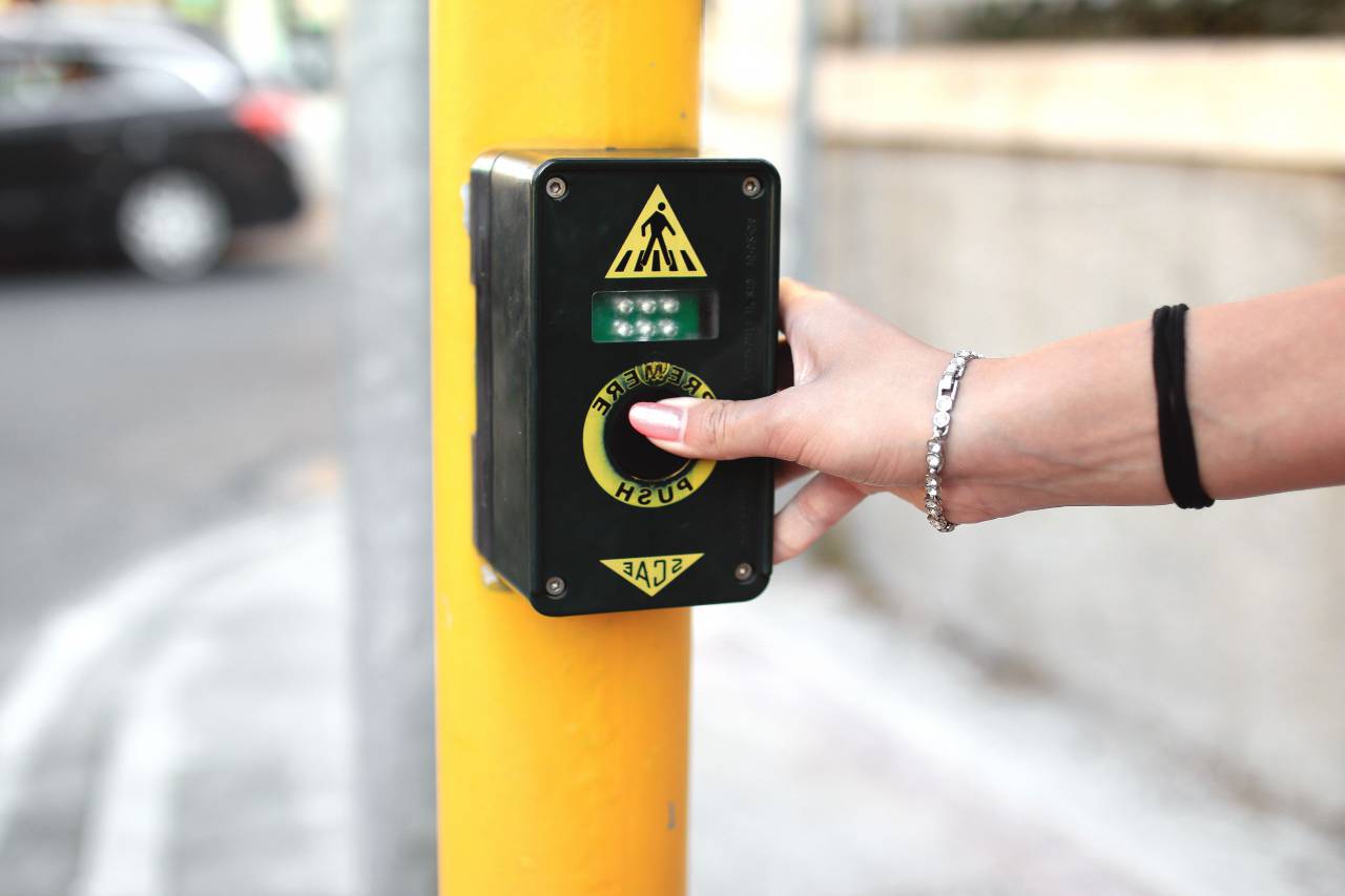 crosswalk, intersection, street, road, city, urban, hand
, 