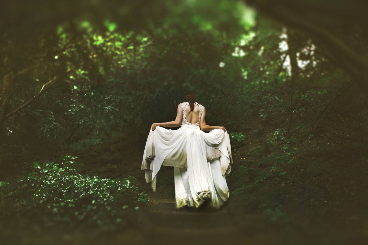 green, plants, nature, people, girl, bride, wedding, dress, stair
, 
