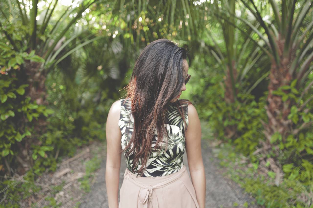 Verde, árboles, plantas, naturaleza, camino, gente, mujer, sola,