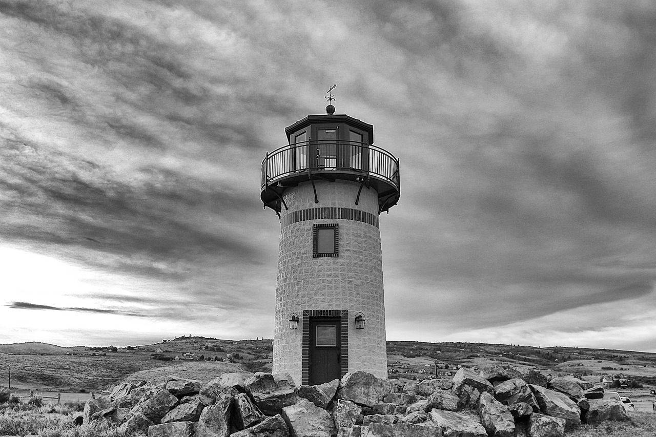 grey, sky, clouds, lighthouse, door, rocks
, 