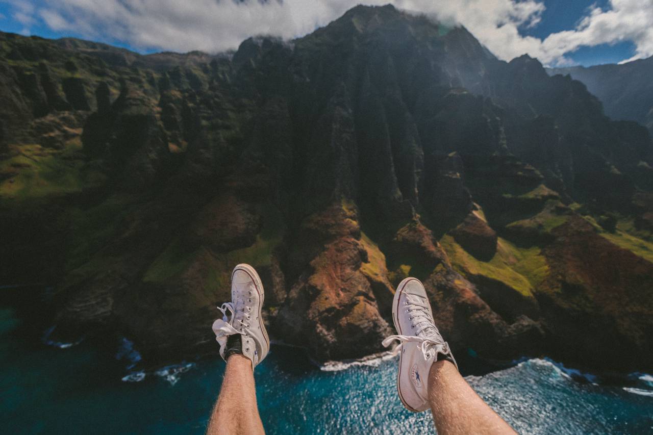 mountain, highland, cloud, sky, summit, ridge, landscape, nature, valley, people, guy, legs, shoe, footwear, travel, sea, water
, 
