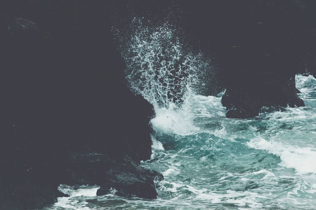 naturaleza, agua, rompiendo, olas, océano, azul, mar, salpicaduras, rocas,