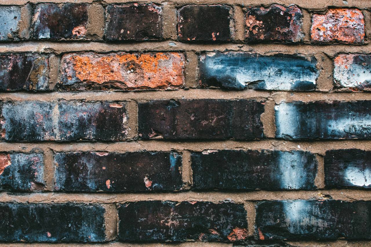 old, brick, texture, wall, rustic, orange, black, blue, building, architecture
, 