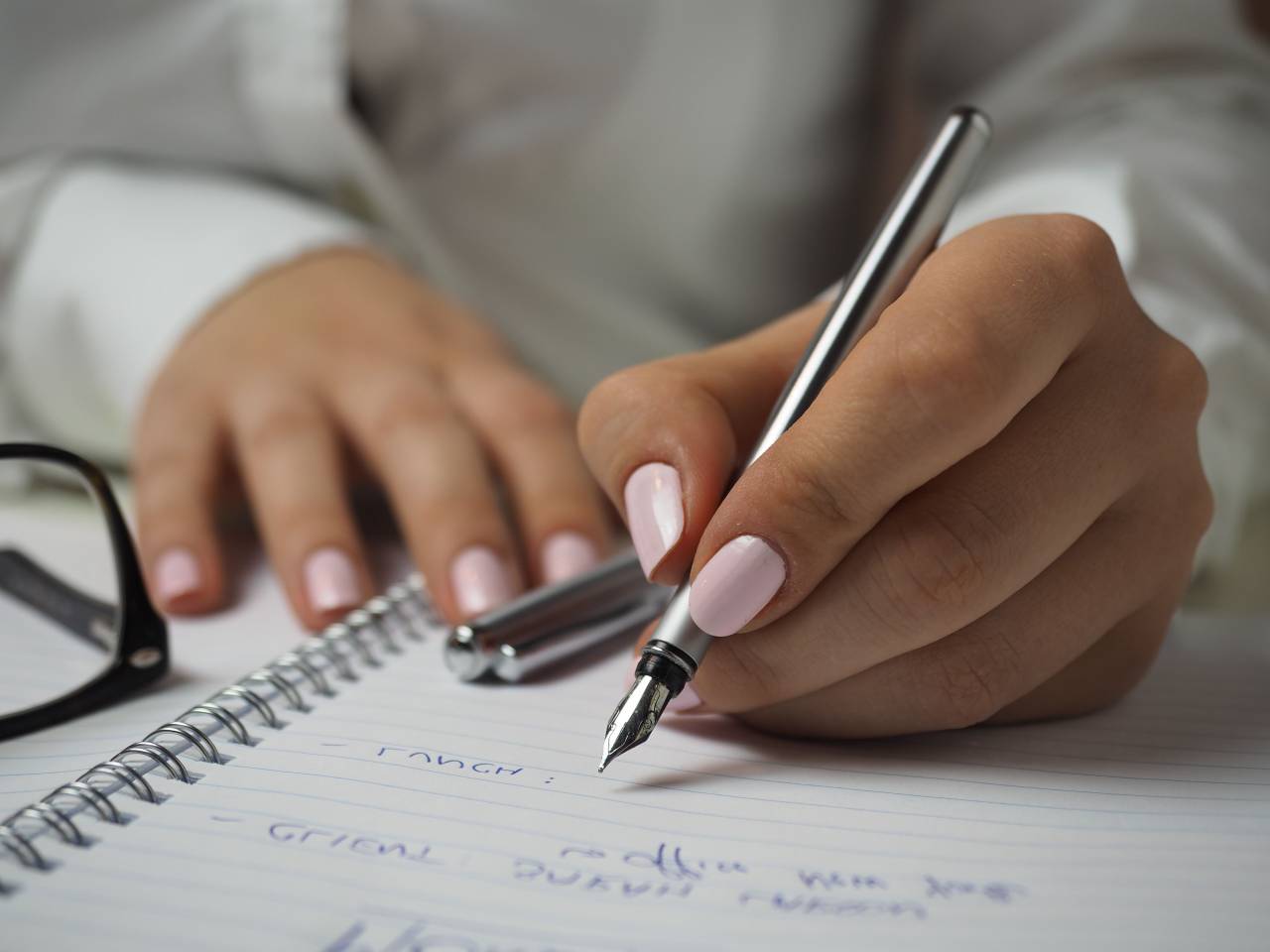 Papel, steno, bolígrafo, plumilla, escritura, mano, cuaderno, difuminar,