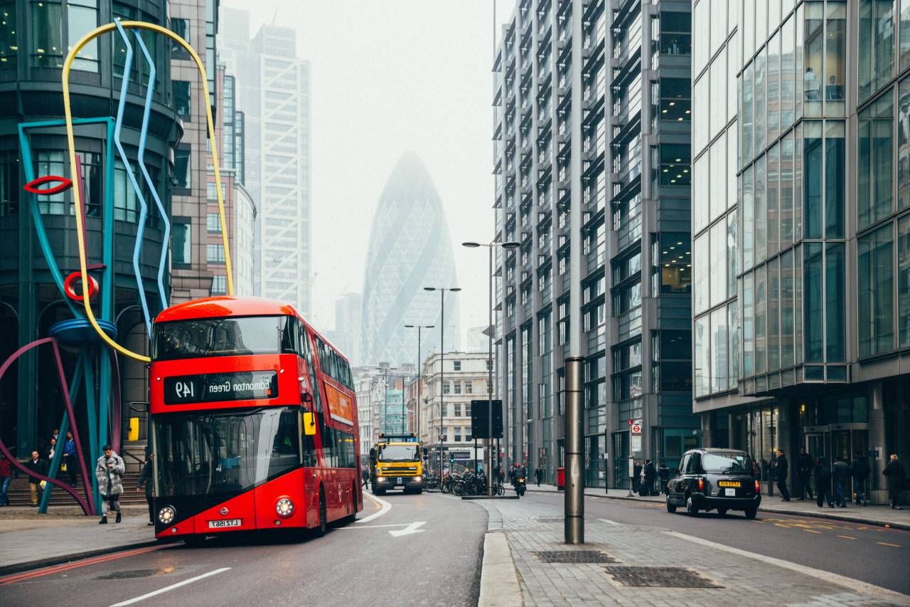 red, bus, london, double-decker, uk, england, street, busy, traffic, skyscraper, building, transport
, 
