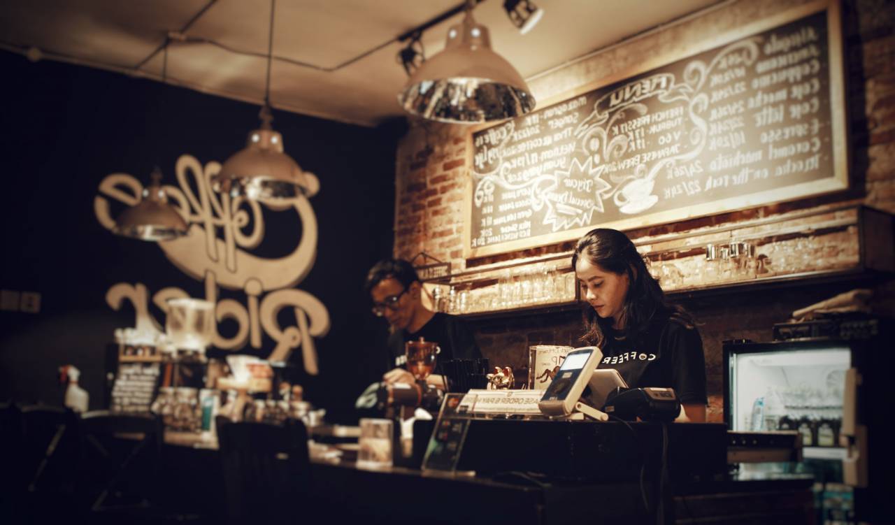 Restaurante, bar, café, tienda, interior, rústico, vintage, retro, barista, cafetería, hombre, mujer, niña, negocio, caf,