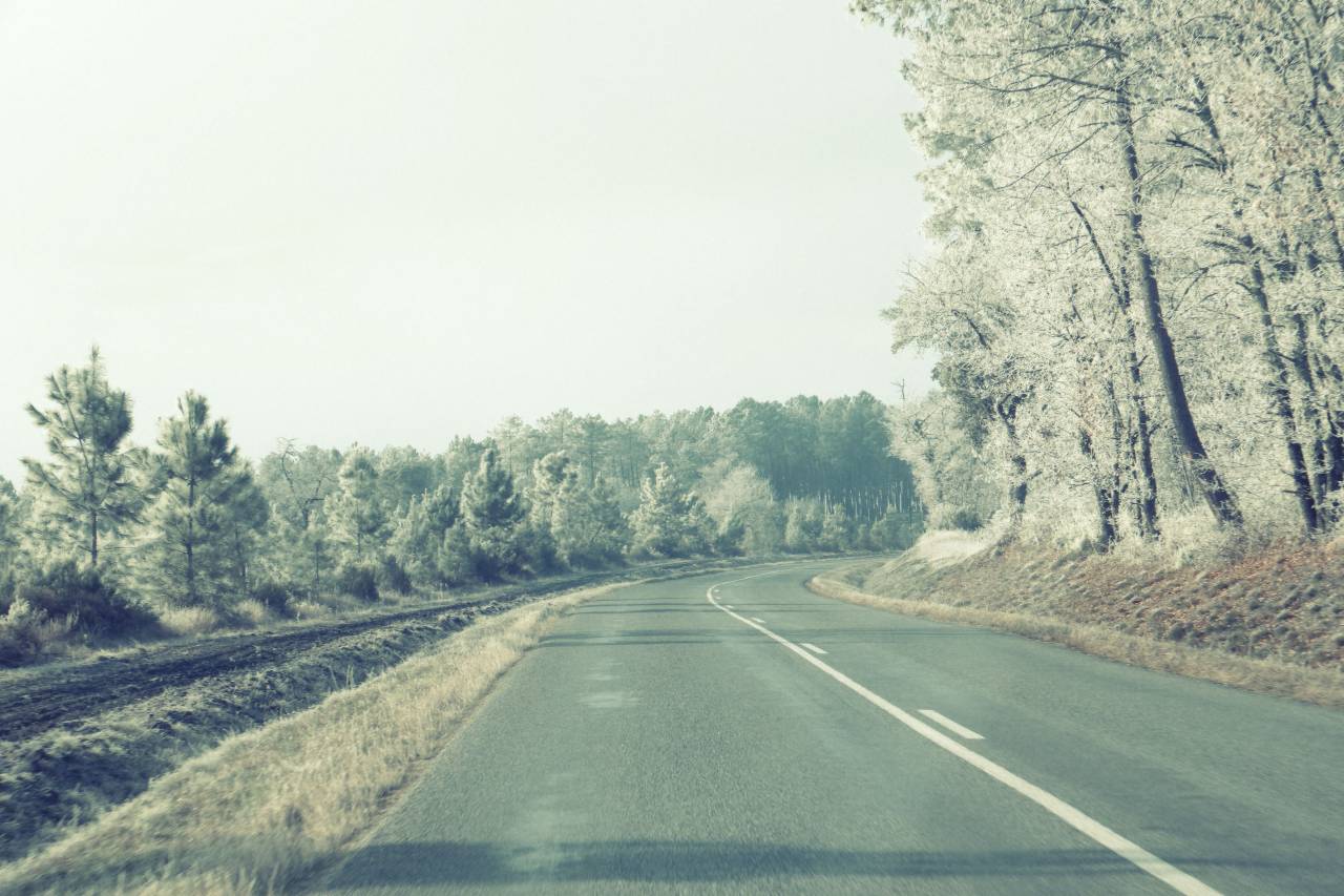 estrada, pavimento, rodovia, rural, árvores, país, céu,