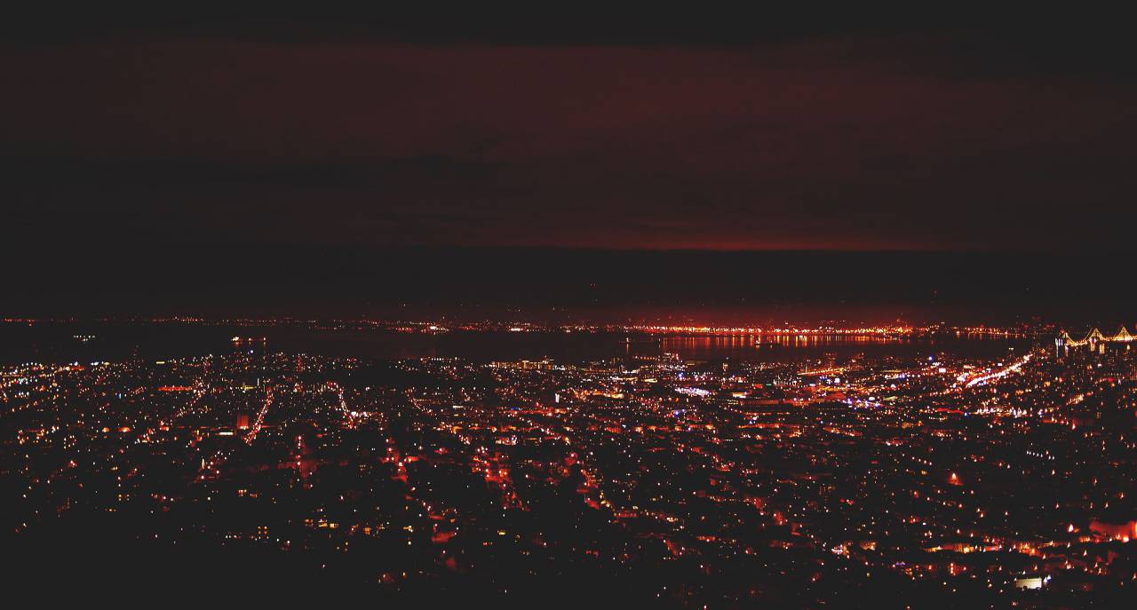 San Francisco, noche, vista aérea, oscuro, noche, luces, edificios, ciudad,
