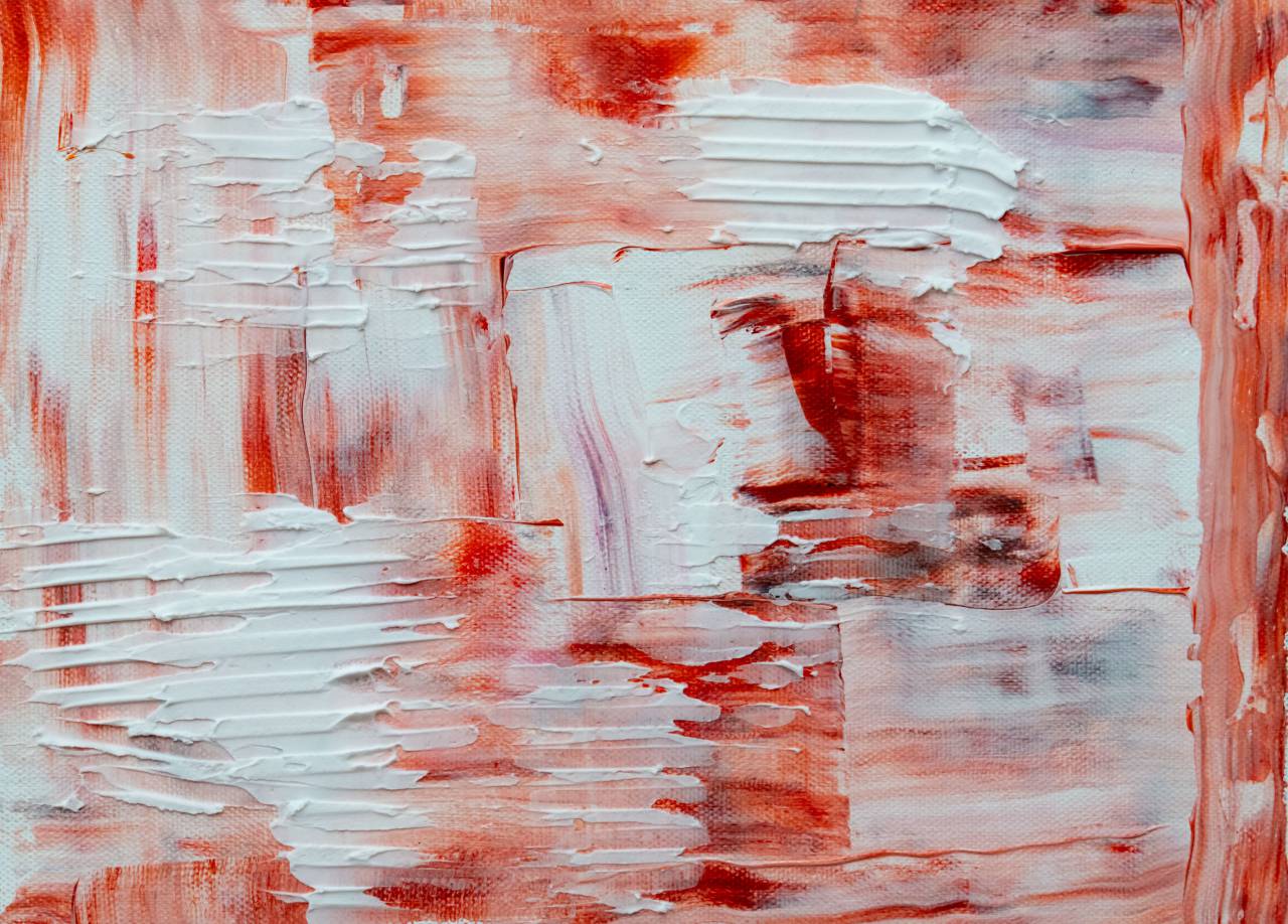 Texturizado, lienzo, pintura, abstracto, pintura, art, diseño, artista, lienzo, acrílico, de cerca, desordenado, rojo, blanco, grueso, pintar,