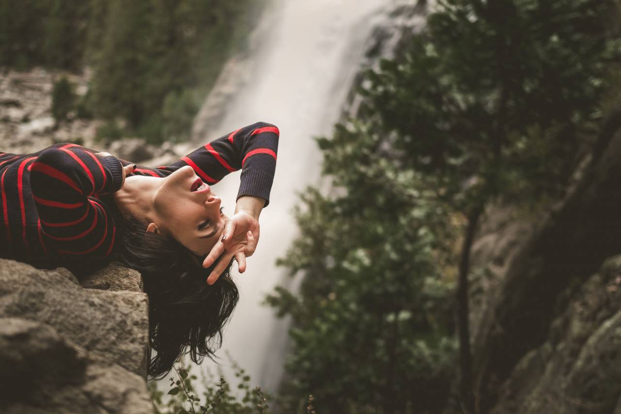 waterfalls, trees, plants, nature, rocks, hill, landscape, people, girl, relax
, 