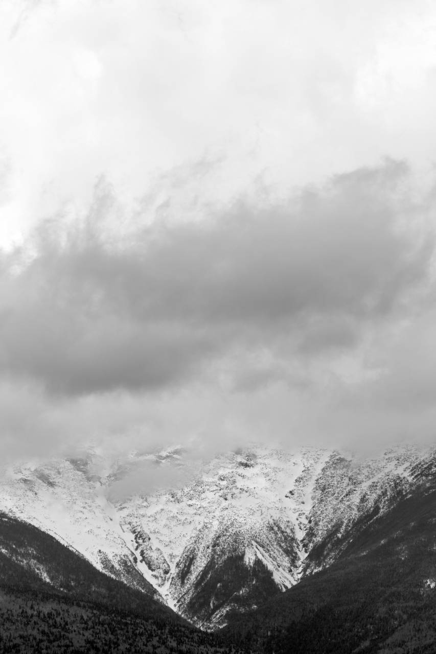 winter, landscape, mountains, black and white, sky, clouds, moody, snow, cold, freezing, trees, forest, outdoors, nature, hiking, travel, explore, scenery
, 