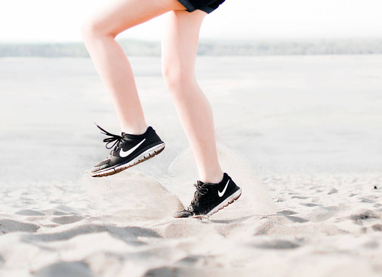 woman, sneakers, jumping, summer, beach, sand, female, girl, sport, running, fit
, 