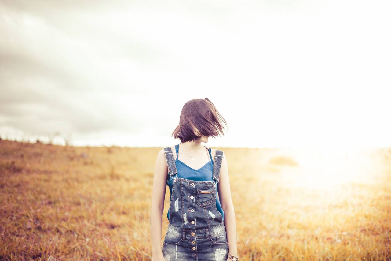 woman, sunset, field, farm, dress, autumn, clouds, wavy, hair, female, girl, crops, nature, scenery, landscape
, 