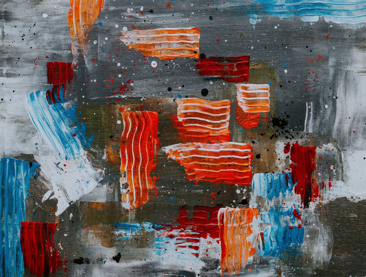 abstract, painting, art, creative, design, artist, canvas, acrylic, close up, moody, muted, colored, oil, paint, texture, white, red, gray, orange, blue
, 