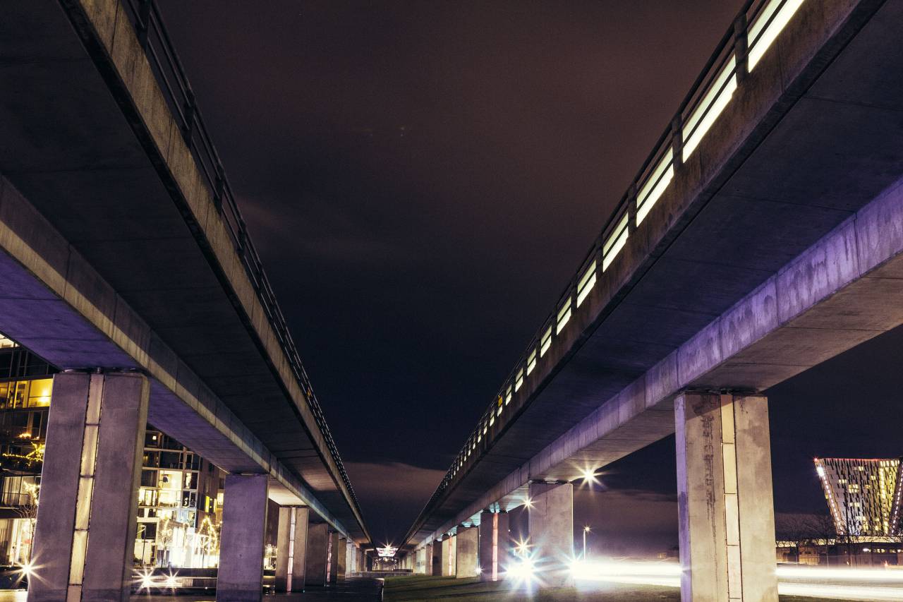 bridge, lights, city, vehicle, road, cars, traffic, buildings, infrastructure, architecture, urban, travel, tower
, 