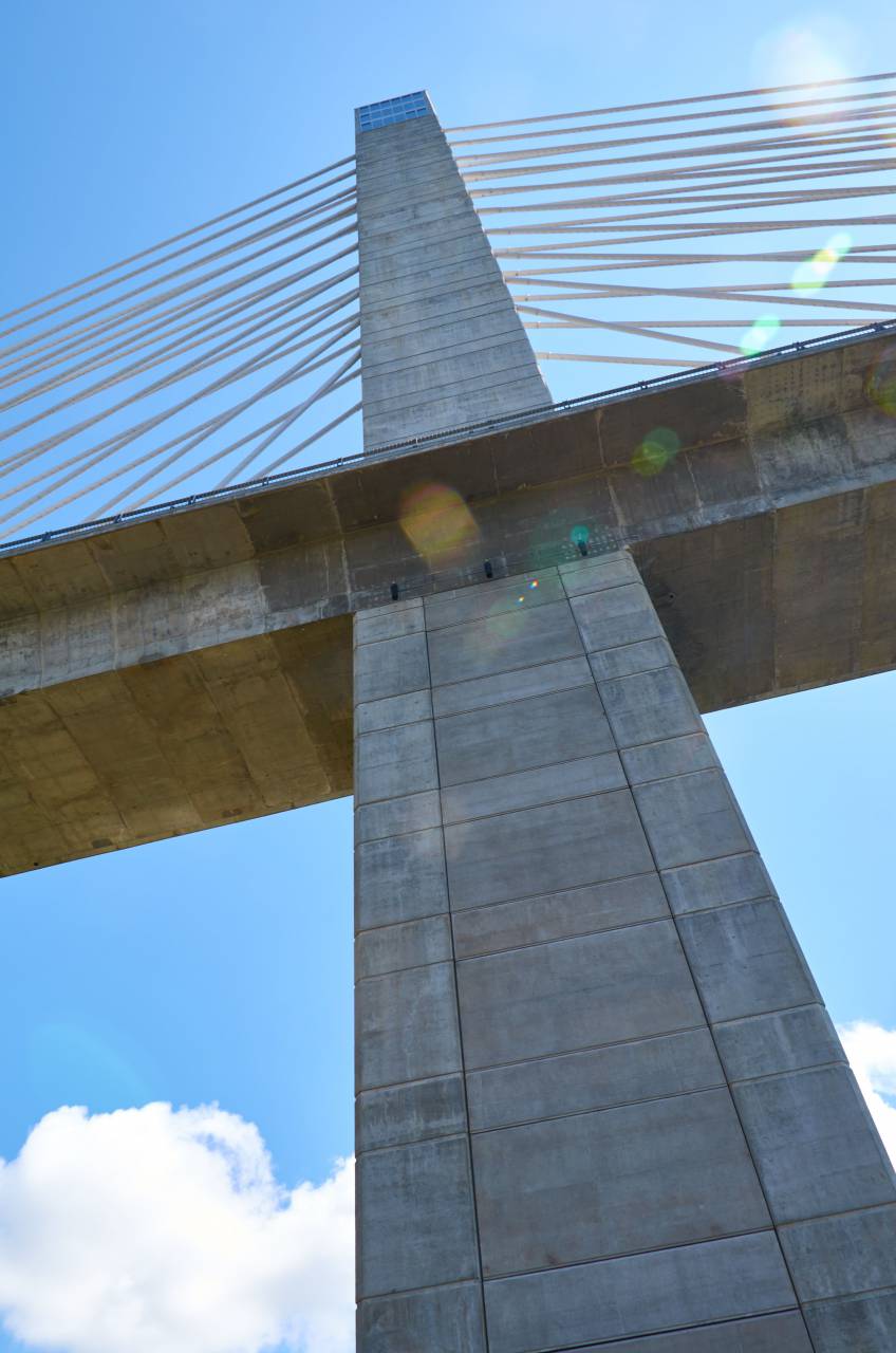 bridge, sky, maine, lens, flare, penobscot, narrows, clouds, blue, low angle, observation, tower, architecture, design
, 
