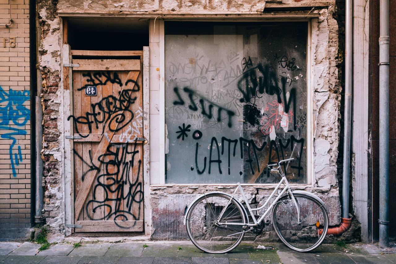 building, wall, door, wood, window, art, lettering, bike, bicycle, street
, 