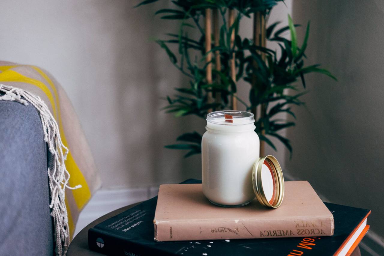 candle, decoration, glass, jar, table, book, interior, wax, home, objects, decor, design, diy, homemade
, 