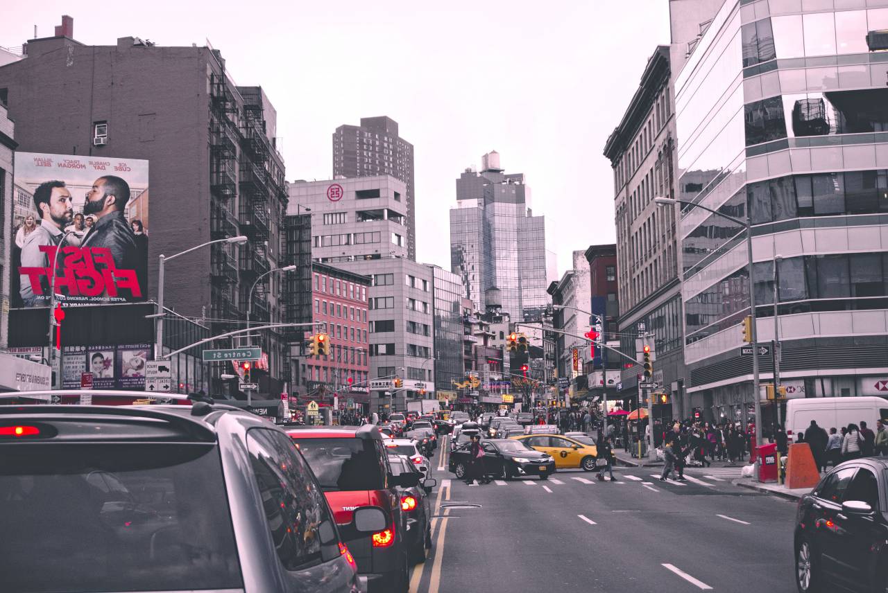city, buildings, structures, architecture, pedestrian, crossing, car, vehicles, taxi, transportation, road, street, billboard, traffic, lights, skyline, urban, outdoors, travel
, 