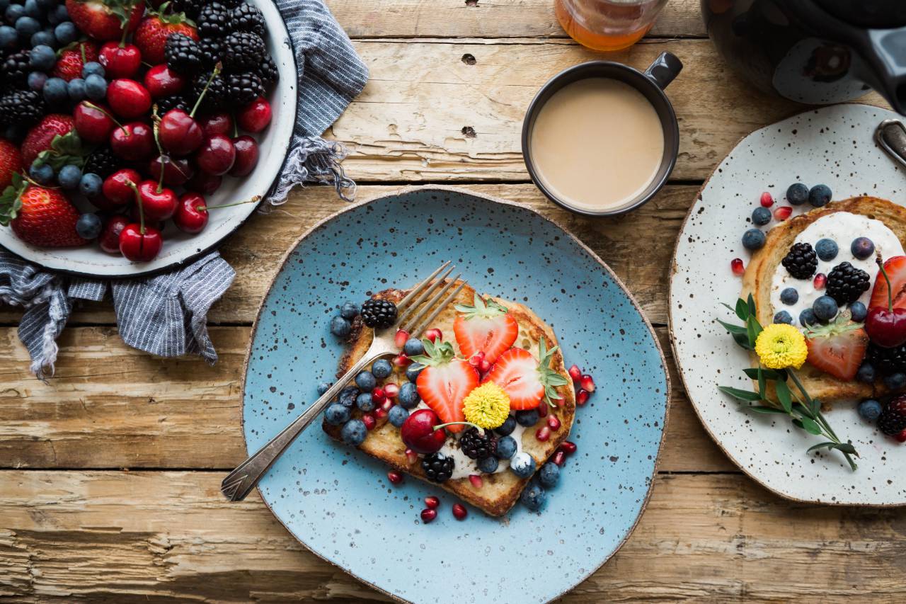fruits, food, dessert, sweets, bread, breakfast, snack, coffee, cherries, strawberries, blueberries, blackberries
, 
