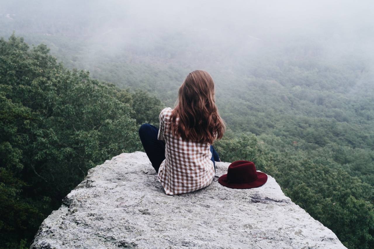 girl, woman, people, brunette, long hair, rock, mountains, cliff, trees, forest, woods, nature, landscape, outdoors, adventure
, 