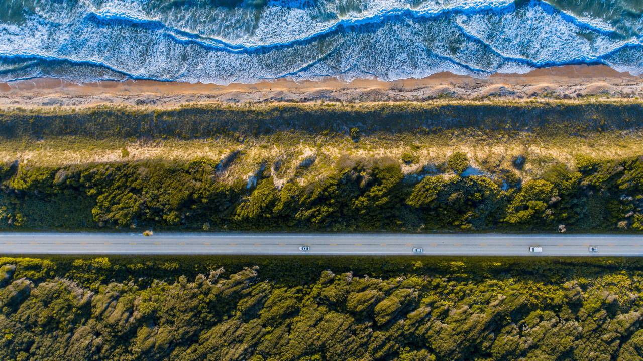 green, grass, trees, plant, landscape, nature, sea, ocean, water, road, path, coast, beach, shore, clouds, sky
, 