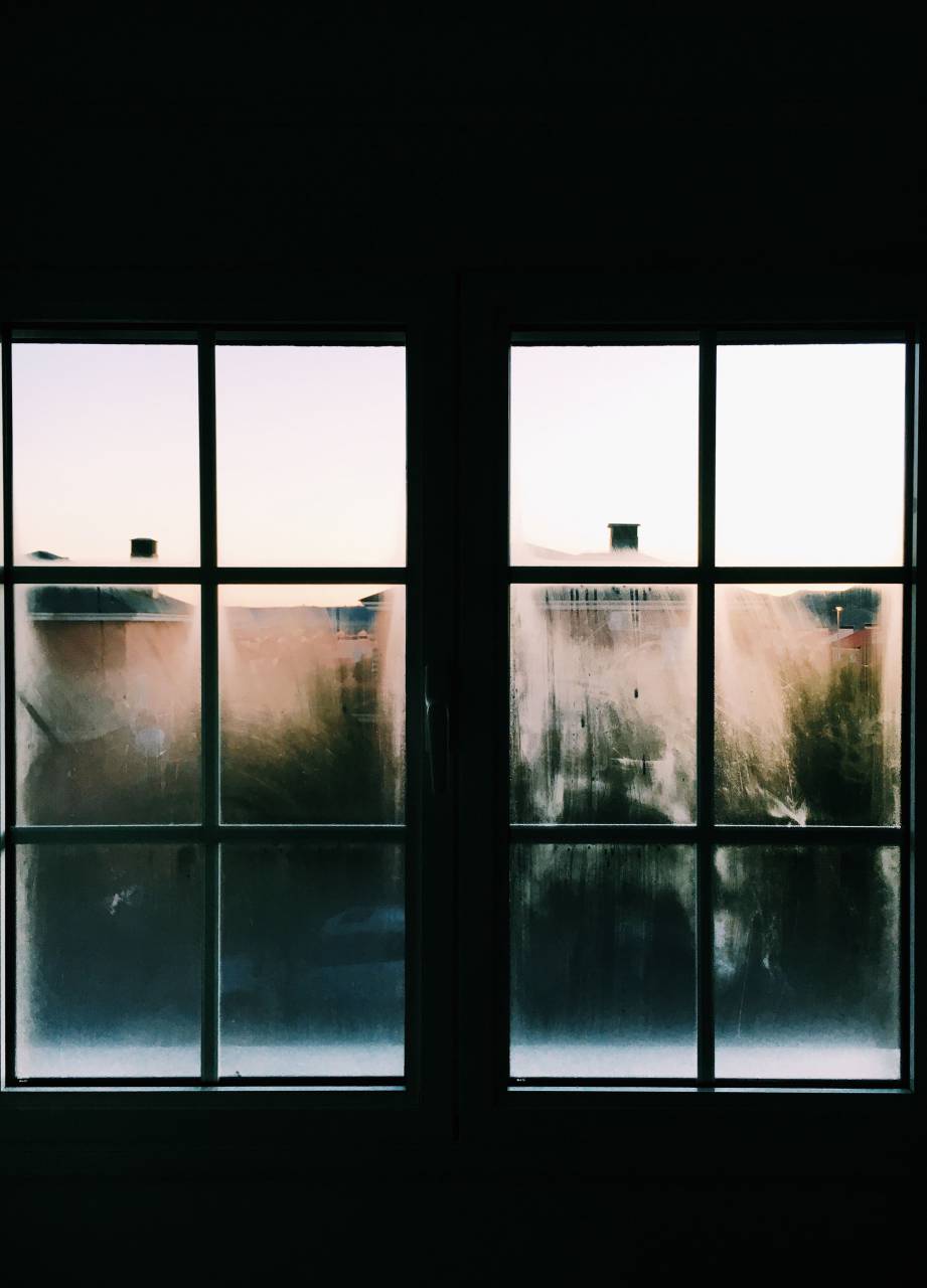 house, home, windows, panes, sills, grates, fog, view, lines, patterns, minimalist
, 