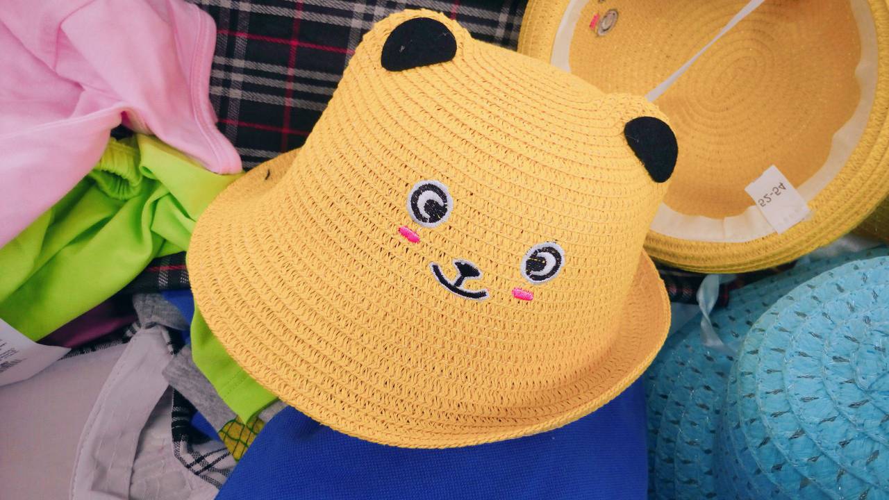 gatito, gato, sonrisa, amarillo, tienda, sombrero, niños, diversión,