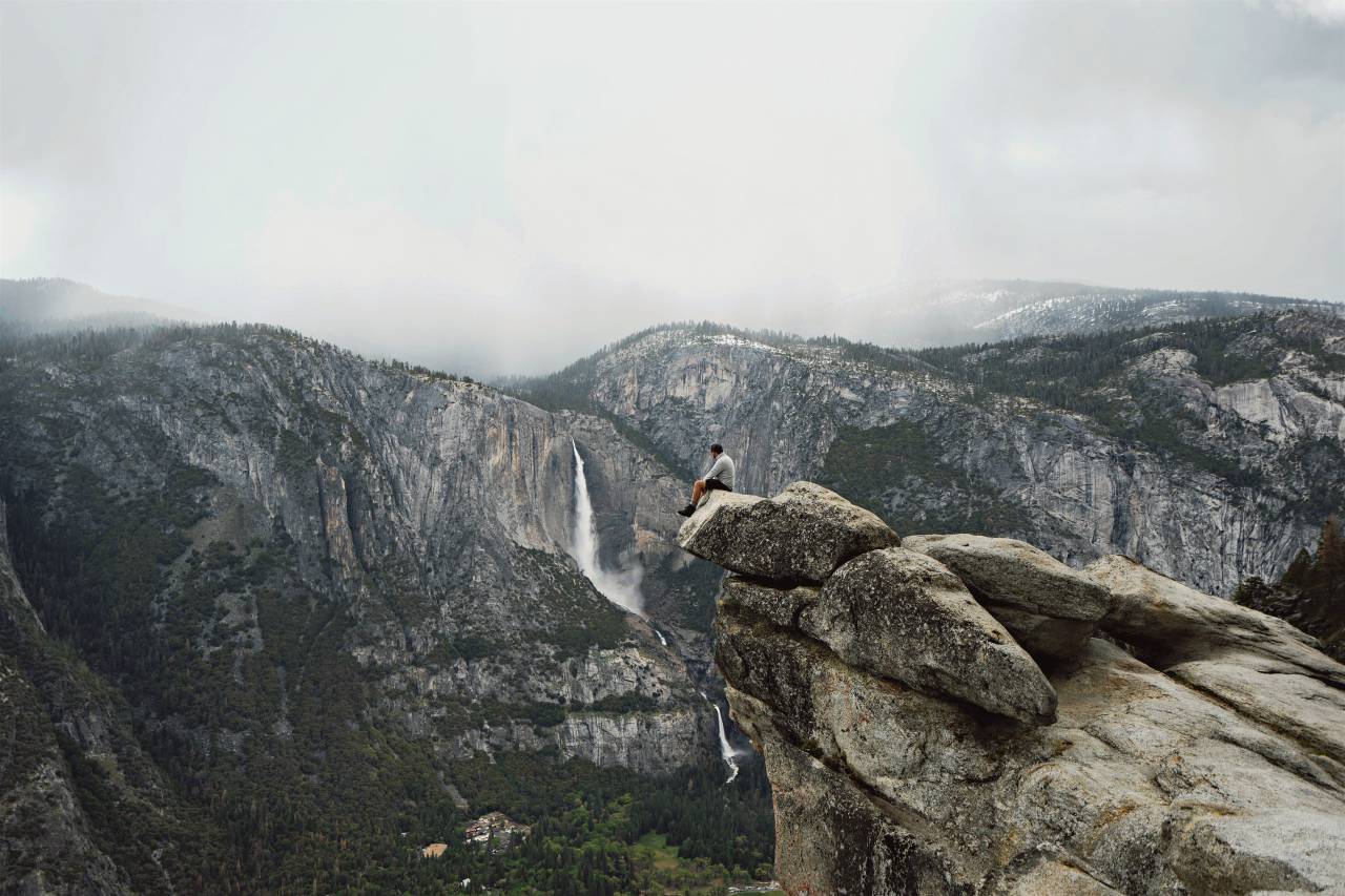 mountain, trees, forest, nature, plants, waterfalls, cold, clouds, sky, rocks, people, man, adventure, outdoor, travel
, 