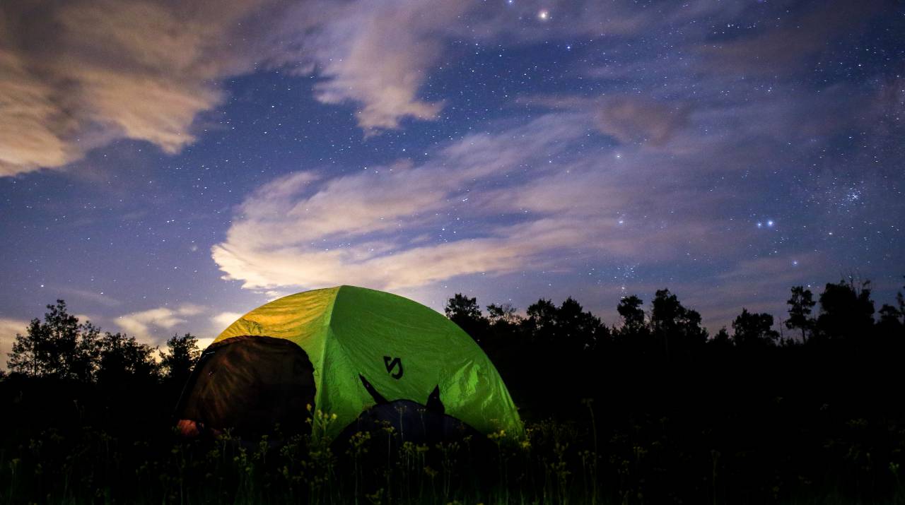 night, tent, camping, woods, forest, star, galaxy, space, clouds, sky, dark, trees, grass
, 