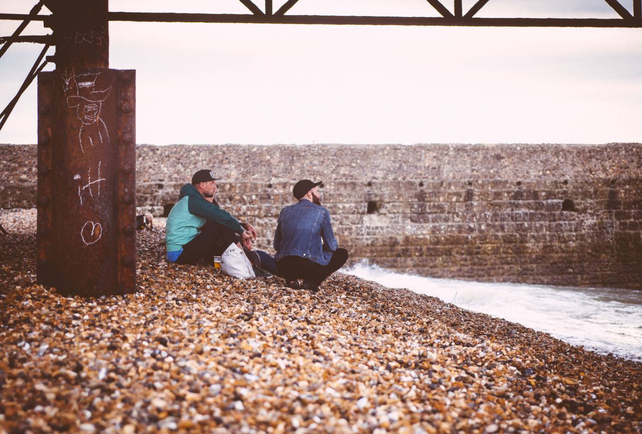 people, rest, stones, bridge, steel, building, wall, coast, picnic, sea, water
, 