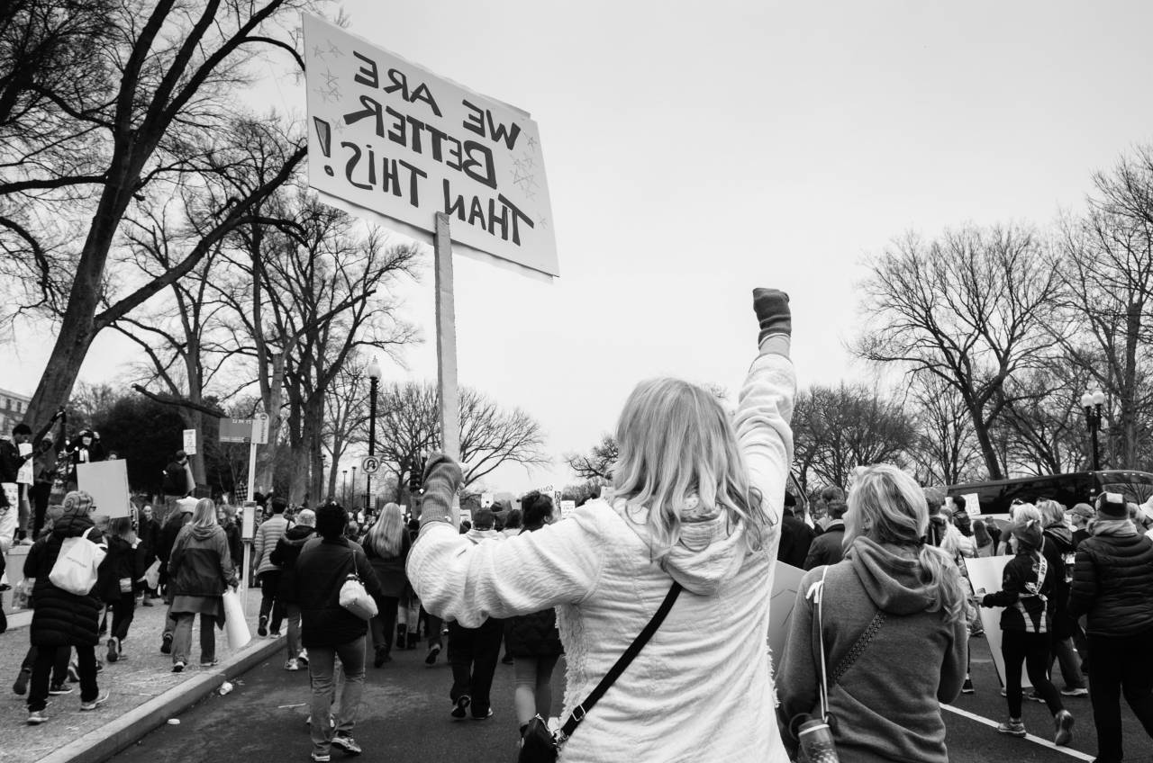 people, woman, black and white, monochrome, rally, protest, unite, signage, banners, empowerment, trump, government, politics, equality
, 