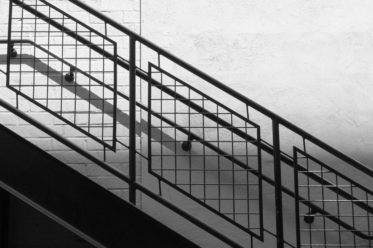 stairs, railing, steps, architecture, black and white
, 