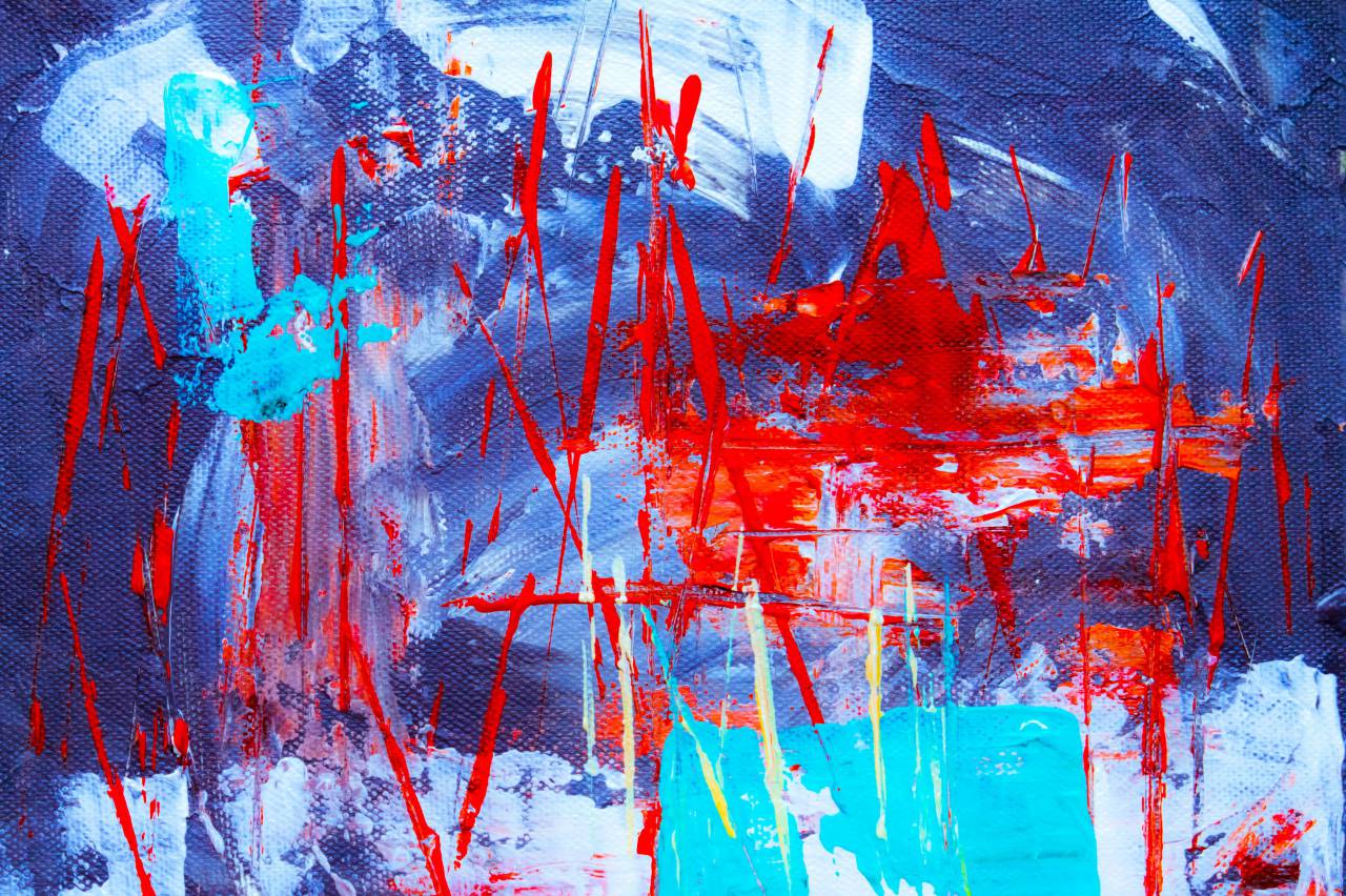 Resumen, azul, pintura, arte, artista, creativo, diseño, pintar, pincel, lienzo, salpicar, desordenado, rojo, textura,