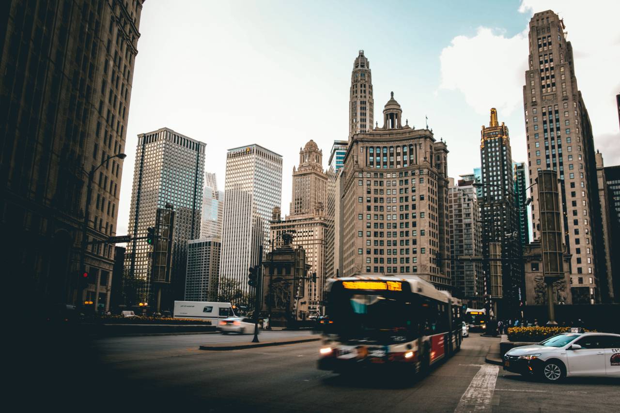 architecture, building, infrastructure, sky, skyscraper, tower, skyline, city, urban, road, bus, car, travel, transportation
, 