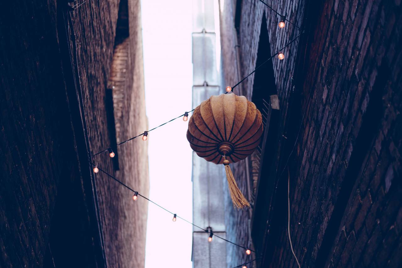 arquitectura, callejones, cielo, ciudad, edificios, festival, linternas,